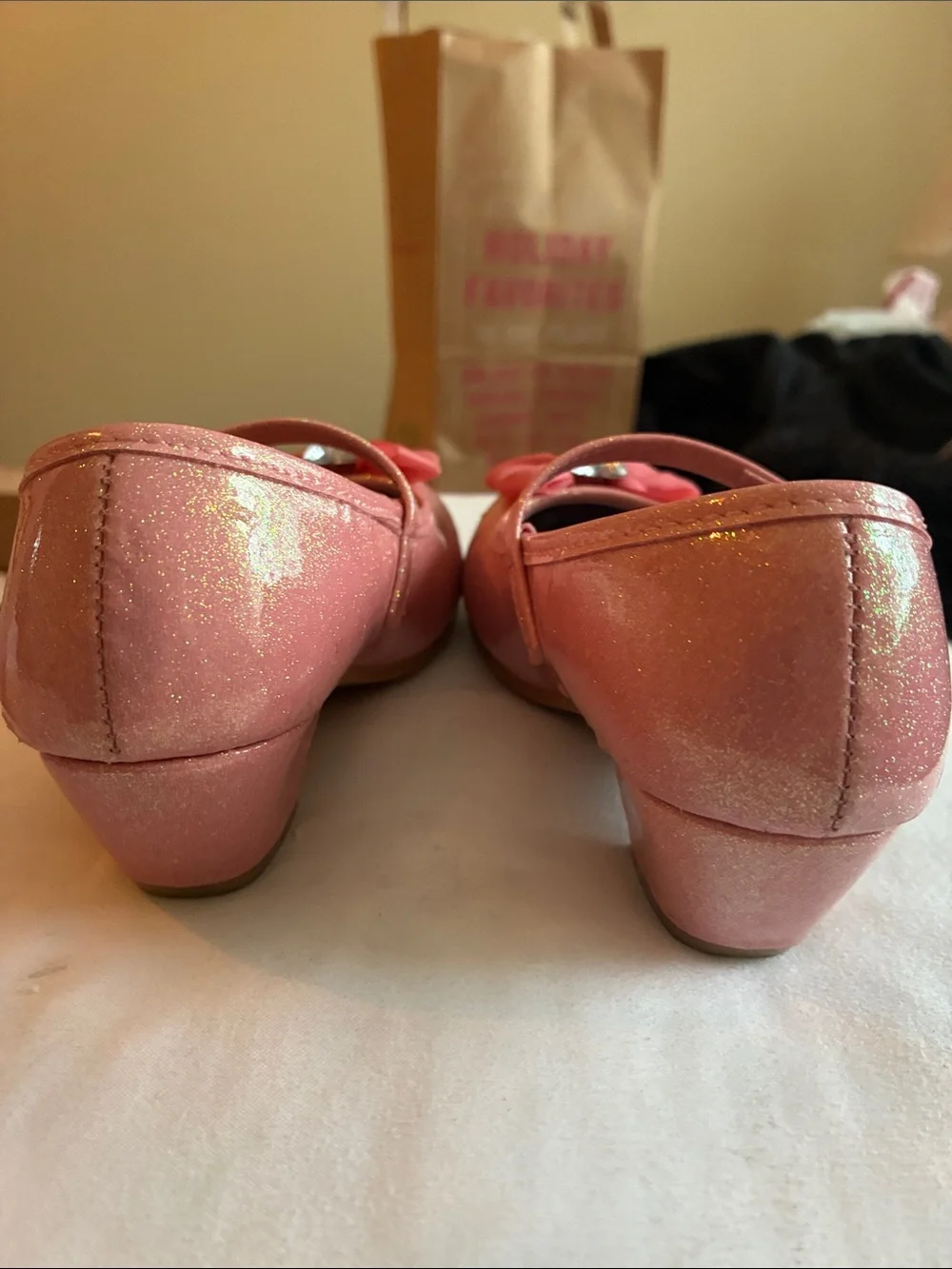 Disney Pink Glitter Bow Mary Jane Shoes